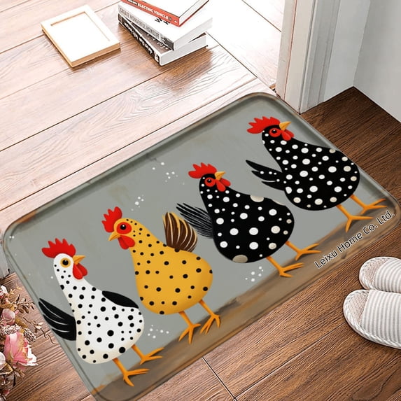 FJPT Non Slip Flannel Polyester Floor Mat With Cute Chicken Design For Bathroom Kitchen Bedroom Decor 31.5x19.7 inch