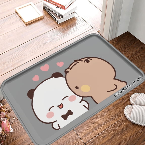 FJPT Non Slip Flannel Polyester Floor Mat With Cute Panda And Bear Design For Bathroom Kitchen Bedroom Decor 16x24 inch