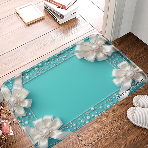 FJPT Non Slip Flannel Polyester Floor Mat With Floral Design And Pearl Accents For Bathroom Kitchen Bedroom Decor 16x24 inch