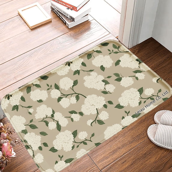 FJPT Non Slip Flannel Polyester Floor Mat With Floral Pattern For Bathroom Kitchen Bedroom Decor 31.5x19.7 inch
