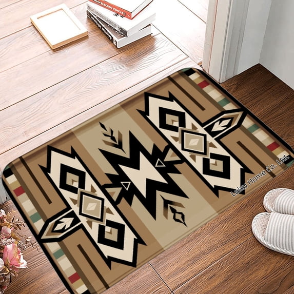 FJPT Non Slip Flannel Polyester Floor Mat With Geometric Pattern For Bathroom Kitchen Bedroom Decor 16x24 inch