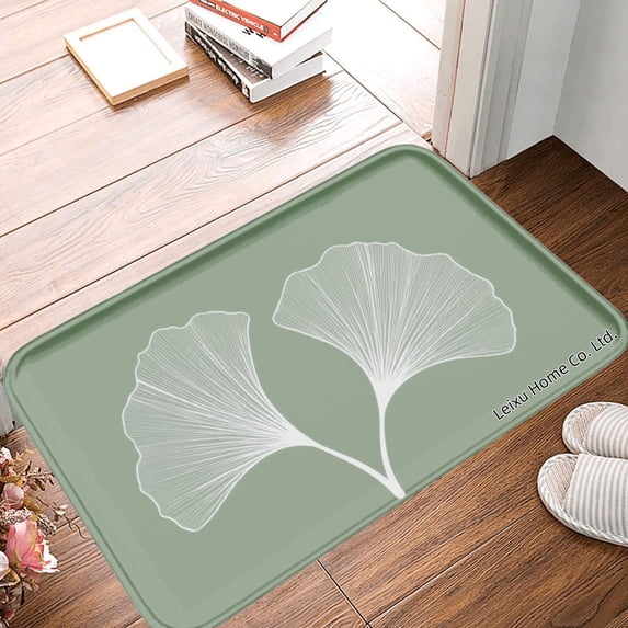 FJPT Non Slip Flannel Polyester Floor Mat With Ginkgo Design For Bathroom Kitchen Bedroom Decor 31.5x19.7 inch