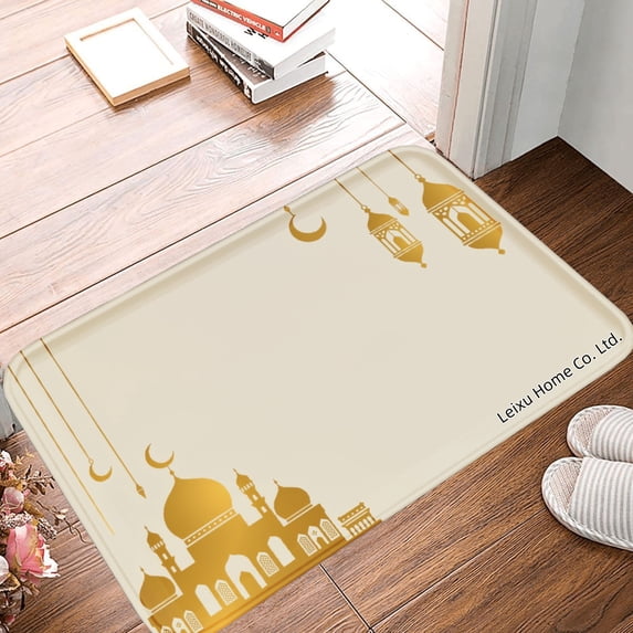 FJPT Non Slip Flannel Polyester Floor Mat With Islamic Mosque Design For Bathroom Kitchen Bedroom Decor 31.5x19.7 inch