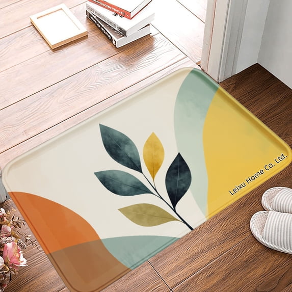 FJPT Non Slip Flannel Polyester Floor Mat With Leaf Pattern For Bathroom Kitchen Bedroom Decor 16x24 inch