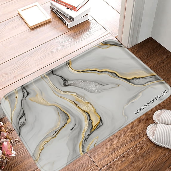 FJPT Non Slip Flannel Polyester Floor Mat With Marble Pattern For Bathroom Kitchen Bedroom Decor 16x24 inch