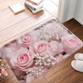 thumbnail image 1 of FJPT Non Slip Flannel Polyester Floor Mat With Pink Roses And Baby Breath Design For Bathroom Kitchen Bedroom Decor 16x24 inch, 1 of 5