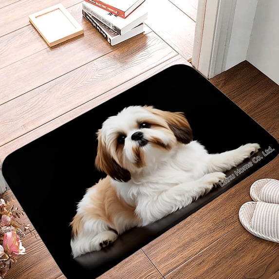 FJPT Non Slip Flannel Polyester Floor Mat With Shih Tzu Dog Design For Bathroom Kitchen Bedroom Decor 31.5x19.7 inch