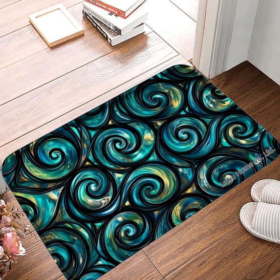 FJPT Non Slip Flannel Polyester Floor Mat With Swirl Pattern For Bathroom Kitchen Bedroom Decor 31.5x19.7 inch