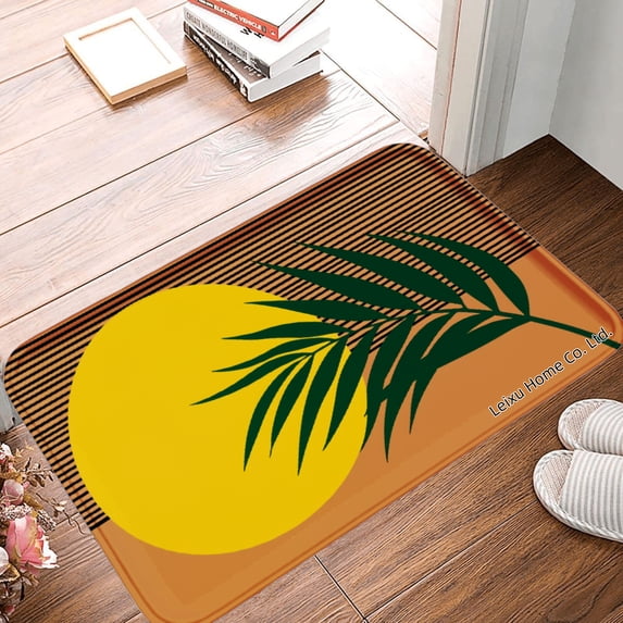 FJPT Non Slip Flannel Polyester Floor Mat With Tropical Palm Leaf Design For Bathroom Kitchen Bedroom Decor 31.5x19.7 inch