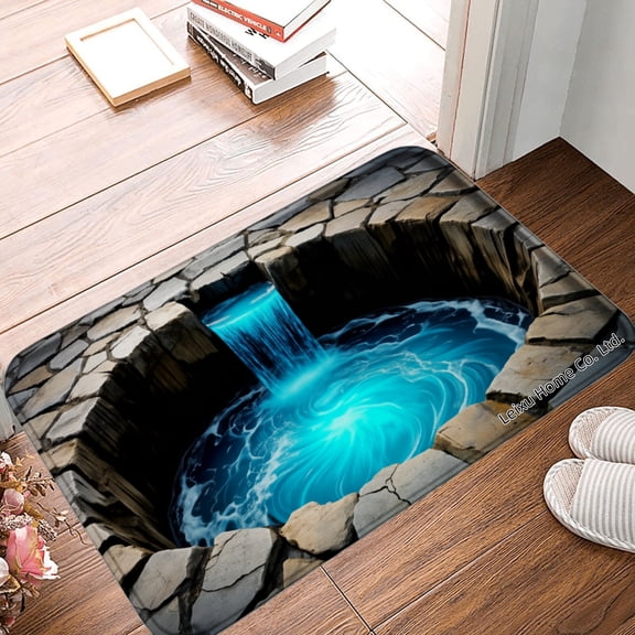 FJPT Non Slip Flannel Polyester Floor Mat With Waterfall Design For Bathroom Kitchen Bedroom Decor 16x24 inch
