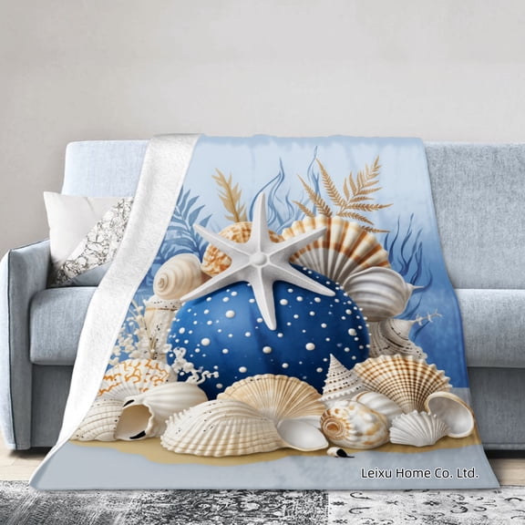 FJPT Ocean Shell Starfish Pattern Flannel Blanket For Winter Gift Home Sofa Bed Decoration 40x50 inch