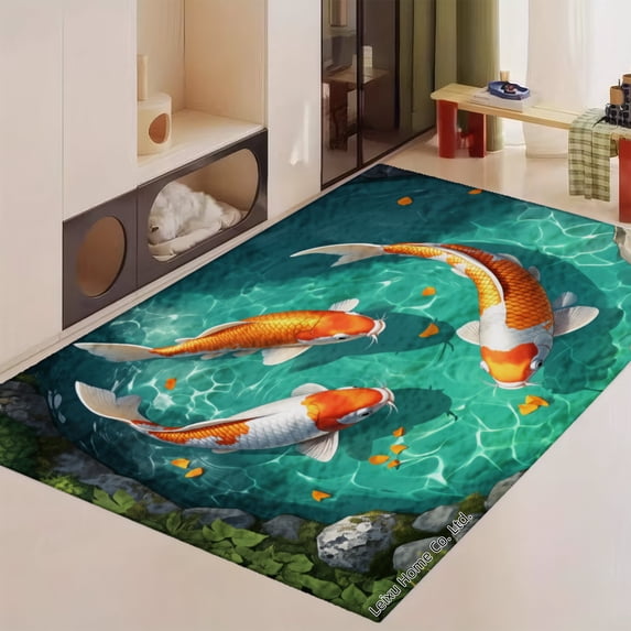 FJPT Soft Small Area Rugs Non Slip Indoor Floor Carpet Koi Fish Pond Design For Living Room Bedroom Decor 78.7x55.1 inch