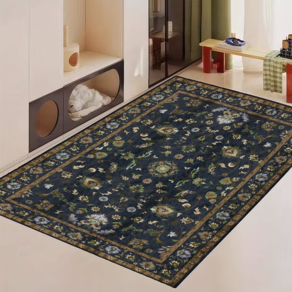 FJPT Traditional Floral Pattern Rug Design Soft Small Area Rugs Non Slip Indoor Floor Carpet for Living Room Bedroom Decor