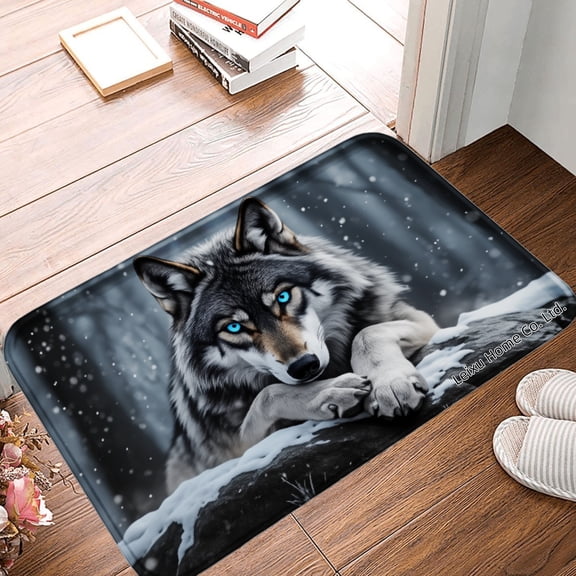 FJPT Wolf Print Non Slip Flannel Polyester Floor Mat For Bathroom Kitchen Bedroom Decor 31.5x19.7 inch