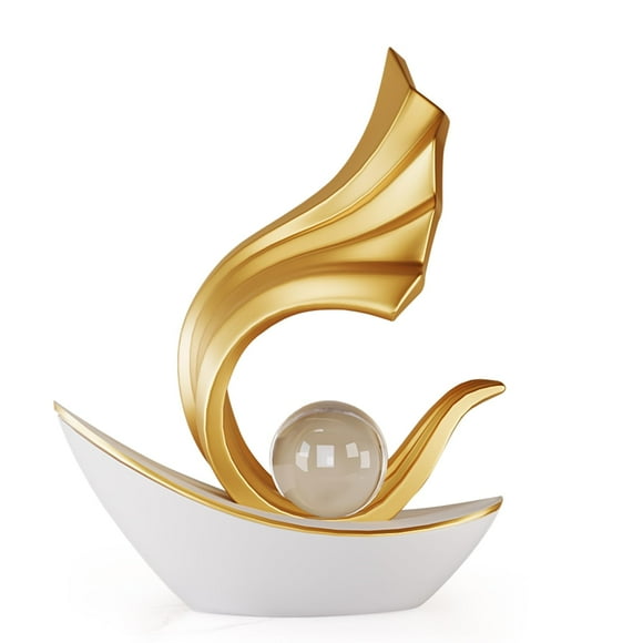 FJS Modern Sailboat Statue Living Room Decor, Nautical Sculpture Decorations for Coffee Table TV Stand Book Shelf, Abstract Art Boat Statue Home Decor (White and Gold) C85