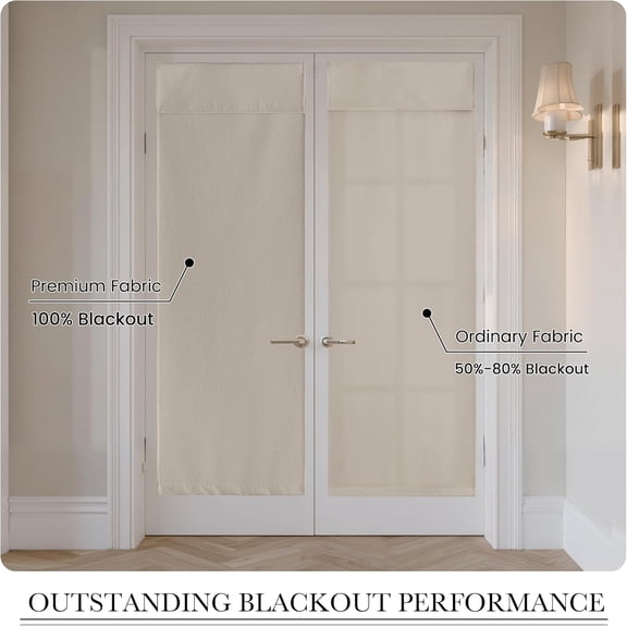 FJSHN-100% Blackout Linen French Door Curtain - Home Decor No Drill Door Curtain for Front Window, Thermal Insulated Privacy Blinds with 2 Adhesive Tapes, W 26 x L 69, 1 Panel, Sand