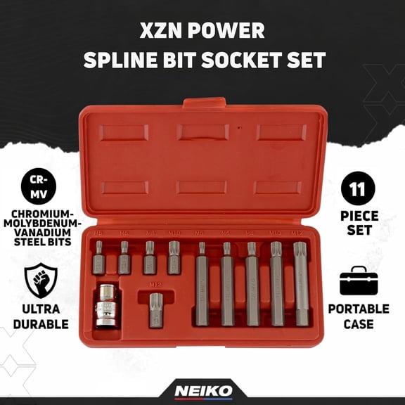 FJSHN-10078A XZN Triple Square Spline Bit Socket Set | 11 Piece Long and Short | 12 Point | CrV Steel