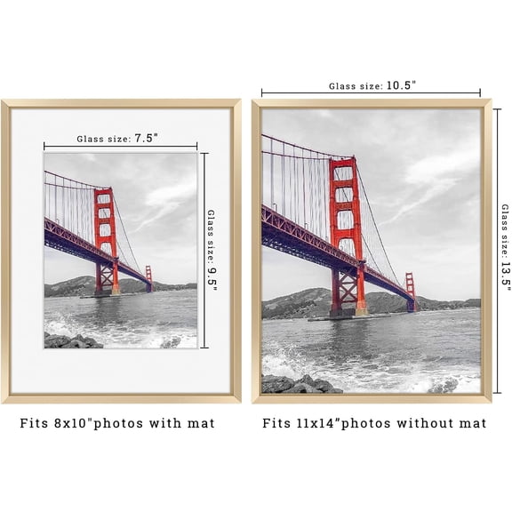 FJSHN-, 11x14 Metal Picture Frame with Mat for 8x10 Picture & Real Glass, Aluminum Photo Frame Collection (Gold, 1 Pack)