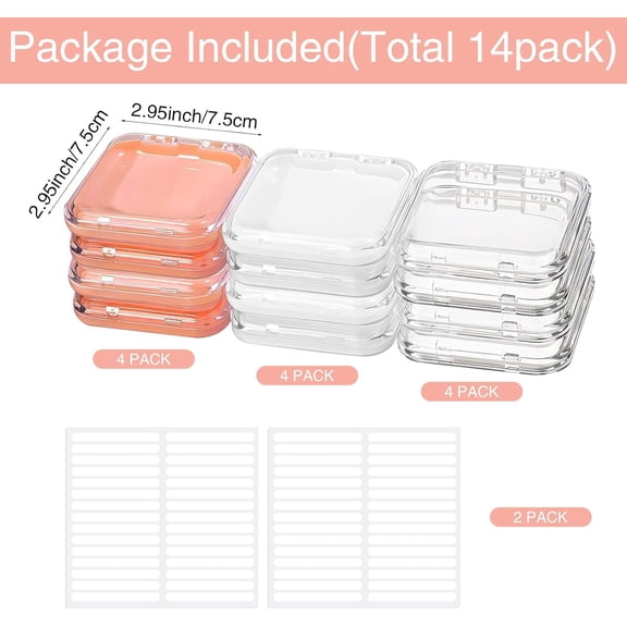 FJSHN-12 PCS Press on Nail Packaging Boxes with Adhesive Tape, Acrylic Press on Nail Storage Box for Home and Salon Use (Clear, Pink, White)