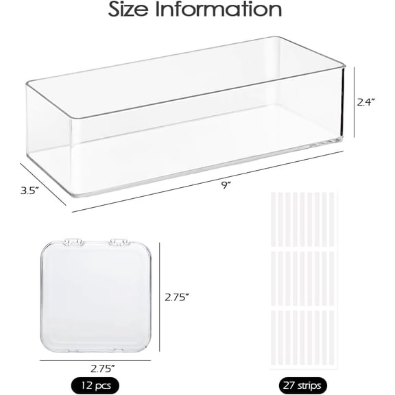 FJSHN-12 Pcs 2.75" Press On Nail Storage Box Container False Nail Organizer Acrylic Display Case Packaging Box with Adhesive Double Sided Tape for Nail Art (Not Included Press On Nail)
