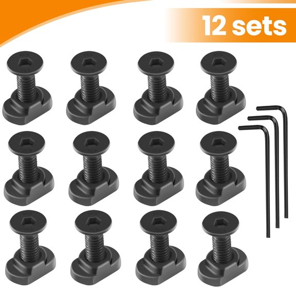FJSHN-12 Set T-Nut and Screw Replacement Sets for M-Rails Mounting, Long Screws or Short Screws & T Nuts Picatinny Rail Accessories with 3 Allen Wrenches (12mm Long Screws-12 Pcs)