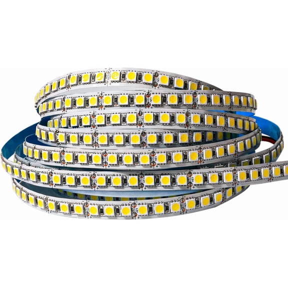 FJSHN-12V LED Strip Light, Natural White 4000K 16.4ft 10000 lm Super Bright SMD 5050 IP20 Total 600 LEDs, LED Rope Light Strip for Bedroom, Kitchen, Advertising Decoration