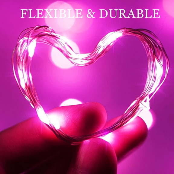 FJSHN-15 Packs 20 Led Pink Fairy String Lights Battery Operated 6.6ft Silver Wire Firefly Starry Lights Waterproof for Bedroom DIY Table Bottle Wedding Valentine's Day Party Decor