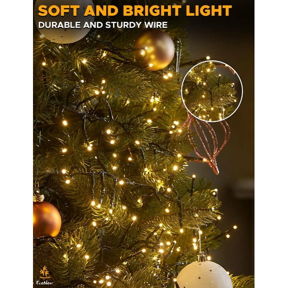 FJSHN-19.6 Ft 480 LED Cluster Twinkle Lights for Easter Decor, 8 Modes String Lights for Decoration with Timer and Memory Function, Ambient Warm White Fairy Lights for Magical Home & Garden Dcor