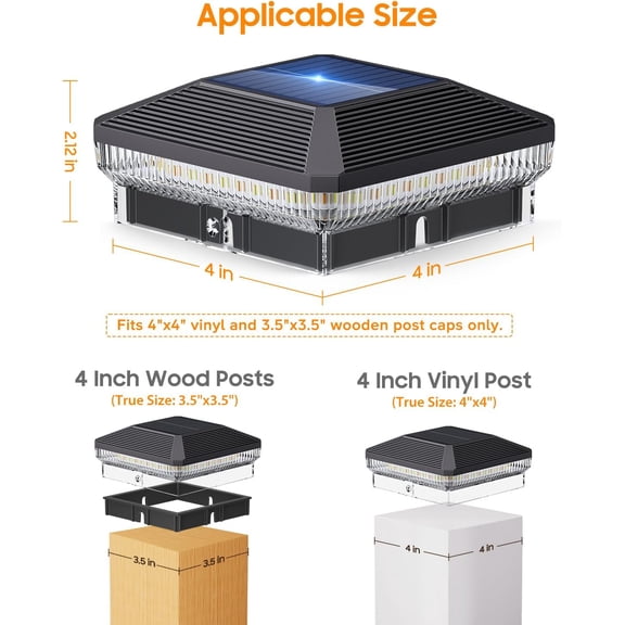 FJSHN-2 Pack 3 Modes 4x4 Solar Post Cap Lights Outdoor, 40 LEDs Post Solar Lights Outdoor Waterproof, Fence Post Solar Lights, Solar Powered Deck Fence Post Lights for Vinyl Wooden Post