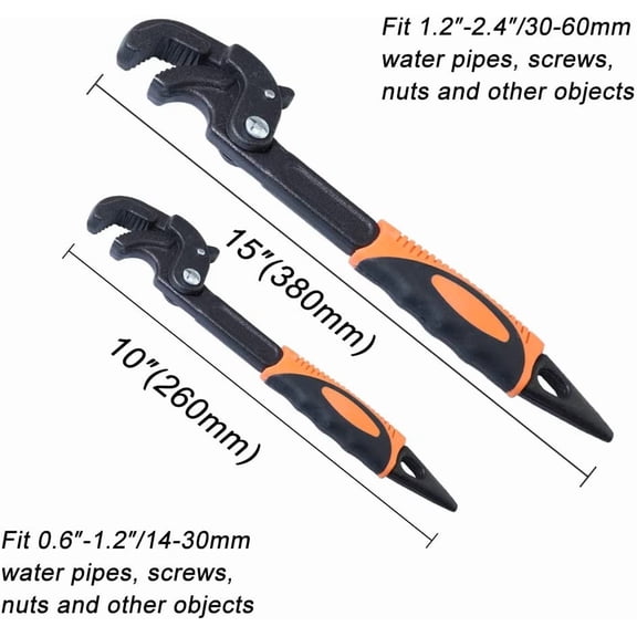 FJSHN-2 Pack Adjustable Wrench Quick Multi-function Self-Adjusting Spanner Power Grip Pipe Wrench 0.6-2.4/14mm-60mm