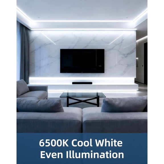 FJSHN-20ft LED Strip Lights with Remote, 6500K Daylight White Dimmable Tape Lights, 12V 360 LEDs 2835 Strong Adhesive Rope Lights for Cabinet Kitchen Ceiling Closet Vanity Mirror Stairway Basement
