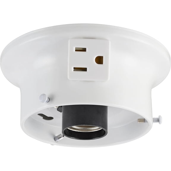 FJSHN-22103-03-1, Flush Mount Ceiling Fixture Shade Holder Kit with Outlet in Matte White Finish 3-5/8" Fitter, 4-3/4" Diameter x 2" Height