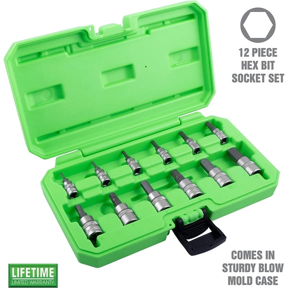 FJSHN-23901 12 Piece Metric Magnetic Hex Bit Socket Set, Hex Head Socket Set, Metric Allen Wrench Socket Set, Bit Sizes Range From 2MM - 12MM