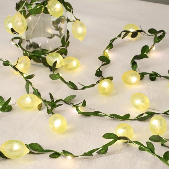 FJSHN-3D Lemon LED String Lights USB/Battery Operated Light String with Remote Timer 10FT 40LEDs Lemon Light Bulbs with Branches Leaves Fairy Lights for Bedroom Birthday Garden Party Decorations