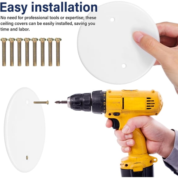 FJSHN-4 Pack 4.33" Round Ceiling Cover Plate, White Plastic Blank Electrical Box Cover with Screws, Flat Ceiling Hole Plate for Wall Junction Box and Light Fixture