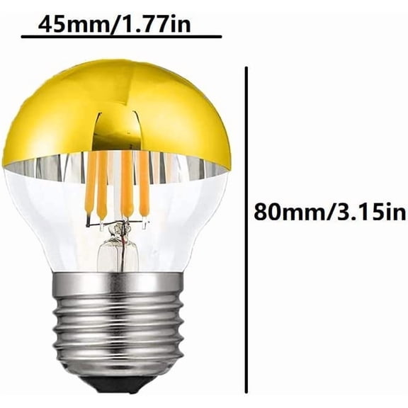 FJSHN-4W G45 Edison LED Bulb Gold Tipped Half Chrome LED Light Bulb (4 Pack)- E26 Base G14 Antique Dimmable Vintage LED Filament Bulbs Warm White 2700K 40W Equal, AC110V-130V
