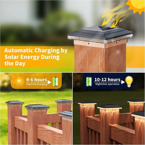 FJSHN-4x4 Solar Post Cap Lights Outdoor, 16 LED Fence Post Solar Lights with 3 Light Modes, Deck Post Lights Solar Powered Waterproof Fits 4x4 Posts Vinyl Wooden Posts for Deck Patio(Black, 4 Pack)