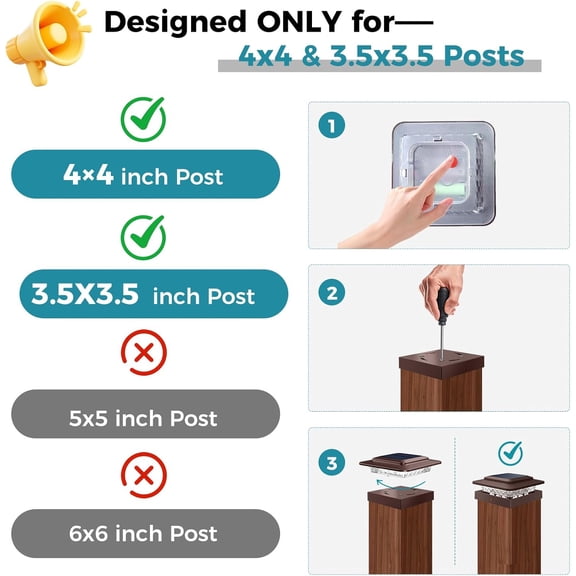 FJSHN-4x4 Solar Post Cap Lights Outdoor 2Pack- 3 Color Temperatures&2 Level Brightness, IP65 Waterproof, 16 LED Fence Deck Post Light Solar Powered Only for 44/3.53.5 Wood/Vinyl Posts(Brown)