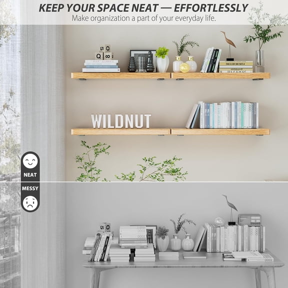 FJSHN-6 Pack Floating Shelf Bracket 6 Inch, Heavy Duty Hidden L Brackets, DIY Rustic Industrial Shelf Brackets with Modern Iron Finish(Black)