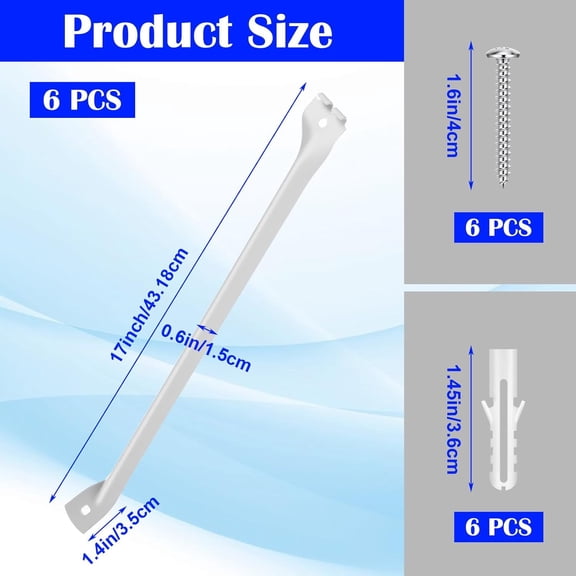 FJSHN-6 Pcs 12 Inch Wire Shelf Support Brackets, Closet Shelf Brackets with Anchors and Screws for Wire Shelving