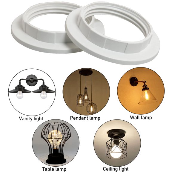 FJSHN-6PCS Light Socket Shade Rings for E27/E26, Retaining Rings for Glass Lamp Shades/Light Fixtures, White(OD 58mm, ID38mm)
