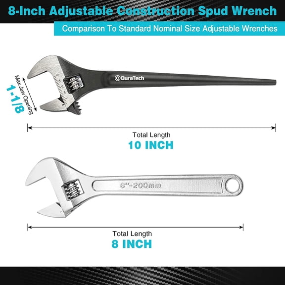 FJSHN-8-Inch Adjustable Construction Spud Wrench, Black Oxide Finish, CR-V Steel, SAE and Metric Scale Marked, Alignment Holes and Tail Crowbar Features