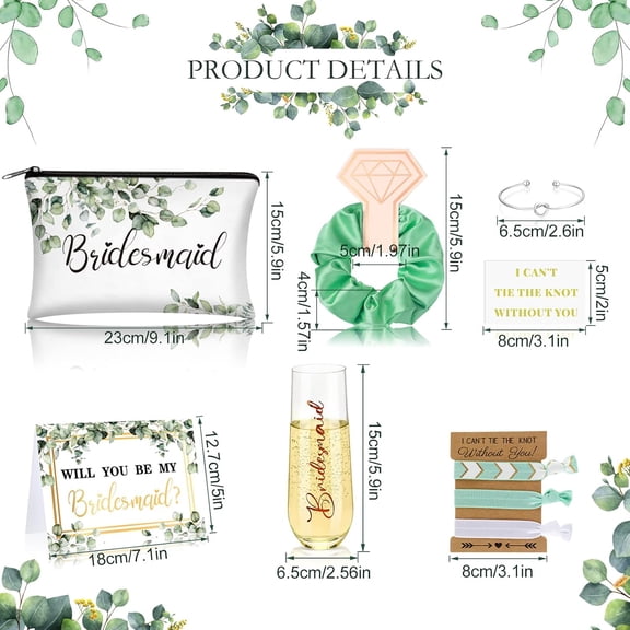 FJSHN-9 Pcs Bridesmaid Proposal Gifts Sets Will You Be My Bridesmaid Gift Maid of Honor Box Include Champagne Glass Makeup Bag Bracelet for Engagement Wedding Bachelorette Party Supply(Bohemian)
