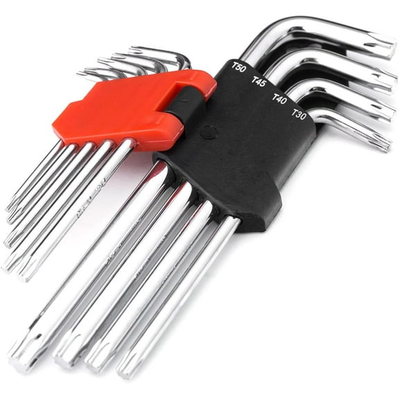 FJSHN-9-Piece Torx Key Set Professional Long Arm T10-T50 Star Tools, 6-Point Design, Durable Chrome Finish with Storage Rack