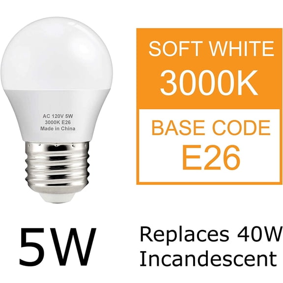FJSHN-A15 LED Bulbs 5W, LED Fridge Bulb, 40 watt Refrigerator Bulb, LED Refrigerator Light Bulb 40W Equivalent, 3000K Warm, E26 Medium Base, NOT DIMMABLE (Pack of 2)
