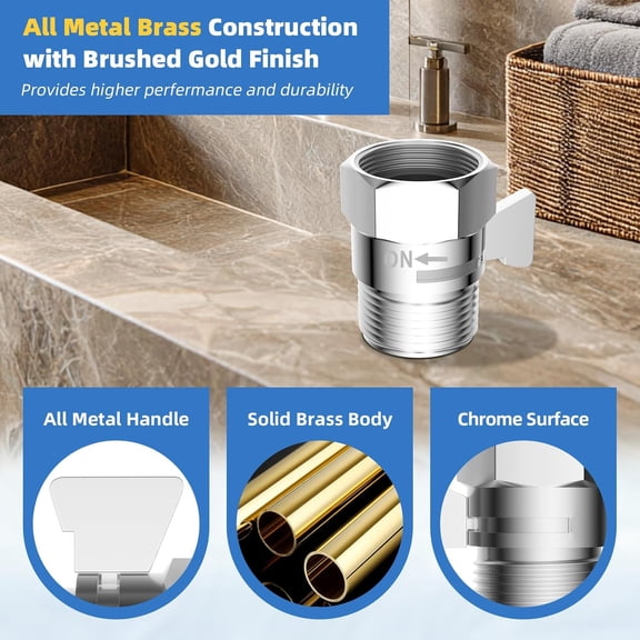 FJSHN-All Metal 1 Pack Shower Head Flow Control Valve, G1/2 Brass Shut-off Valve with Metal Handle Lever, Shut OFF Water Flow Control Regulator for Handheld Shower, or Bidet Sprayer, Chrome