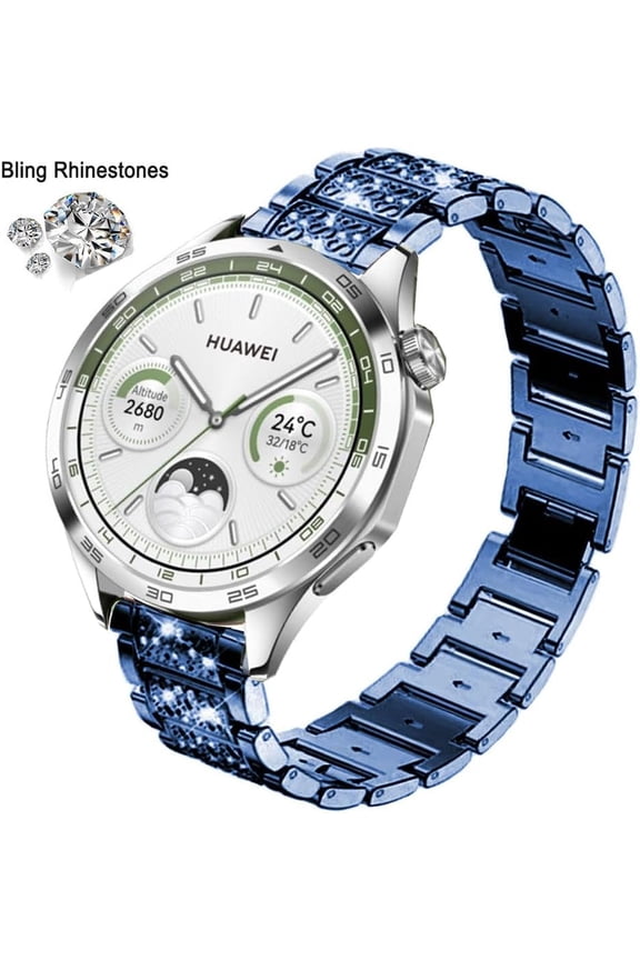-Bands Compatible with Samsung Galaxy Watch 46mm / Galaxy 3 45mm / Huawei Watch 5/5 Pro / 4/4 Pro / 3/3 Pro / GT4 / GT3 / GT2 46mm, 22mm Bling Dimaond Metal Replacement Strap