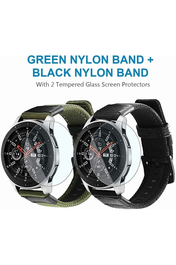 -Bands Compatible for Galaxy Watch 46mm, Galaxy Watch 3 45mm, Gear S3 Frontier, Men Nylon 22mm Quick Release Replacement Strap, 2 Pack
