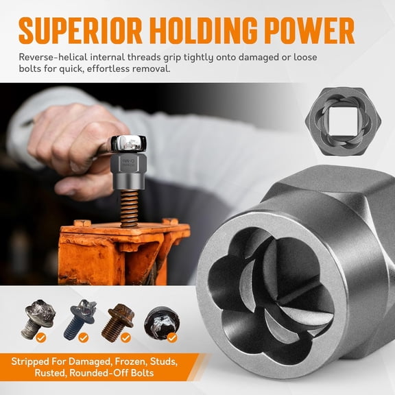FJSHN-Bolt Extractor Kit, 16-Piece Stripped Bolt Remover Socket Set with 3/8" Drive Impact Adapter & Knock-Out Pin and Gloves, Heavy Duty Bolt Extractor for Rounded, Rusted, Broken Nuts & Screws