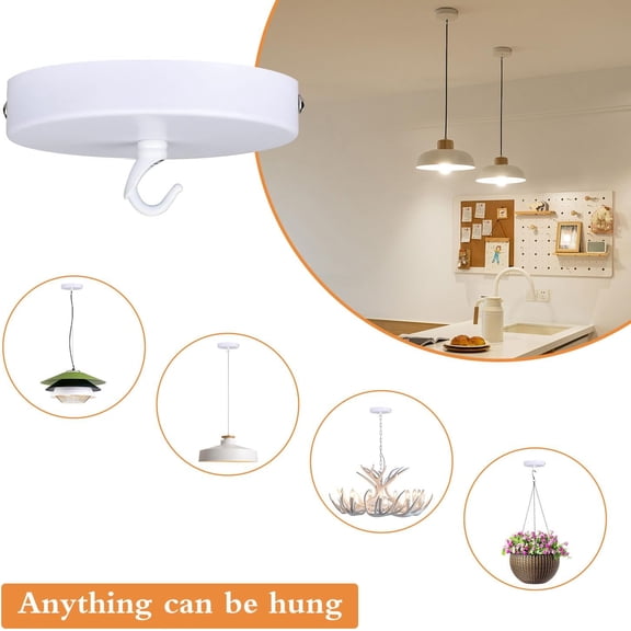 FJSHN-Ceiling Canopy Kit, White Chandelier Pendant Light Canopy Kit, 4-3/4 Inch Ceiling Light Cover Plate with DIY Lamp Hook, Hanging Lamp Fixture Plate Base - Rated 20lbs